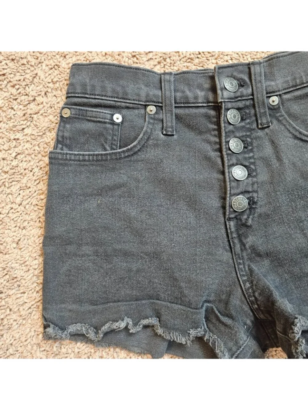 Madewell Shorts Women 24 Black Mid Rise Button Fly Raw Hem Denim Stretch Cotton - Picture 3 of 9